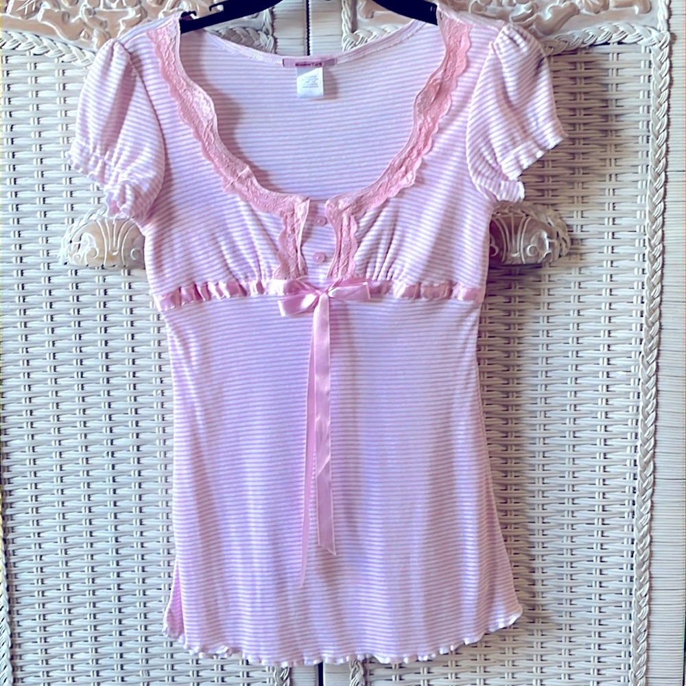 Pink top with lace neck